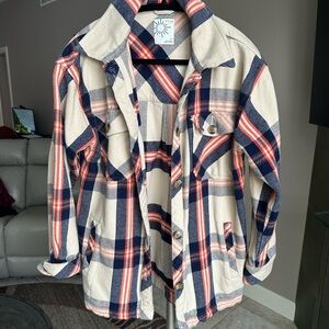 Aerie Plaid Utility Jacket - Red, Blue, Cream